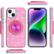For iPhone 13/14 Case Printed Design Magnetic Bling Ring Stand + Tempered Glass