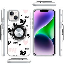 For iPhone 13/14 Case Printed Design Magnetic Bling Ring Stand + Tempered Glass