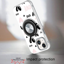 For iPhone 13/14 Case Printed Design Magnetic Bling Ring Stand + Tempered Glass