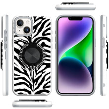 For iPhone 13/14 Case Printed Design Magnetic Bling Ring Stand + Tempered Glass