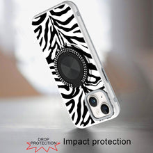 For iPhone 13/14 Case Printed Design Magnetic Bling Ring Stand + Tempered Glass