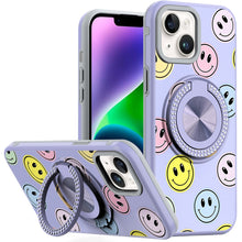For iPhone 13/14 Case Printed Design Magnetic Bling Ring Stand + Tempered Glass