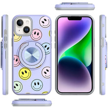 For iPhone 13/14 Case Printed Design Magnetic Bling Ring Stand + Tempered Glass