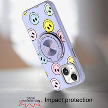 For iPhone 13/14 Case Printed Design Magnetic Bling Ring Stand + Tempered Glass