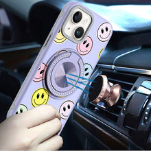 For iPhone 13/14 Case Printed Design Magnetic Bling Ring Stand + Tempered Glass