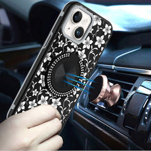 For iPhone 13/14 Case Printed Design Magnetic Bling Ring Stand + Tempered Glass