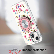 For iPhone 13/14 Case Printed Design Magnetic Bling Ring Stand + Tempered Glass