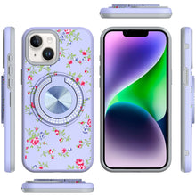 For iPhone 13/14 Case Printed Design Magnetic Bling Ring Stand + Tempered Glass