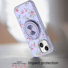 For iPhone 13/14 Case Printed Design Magnetic Bling Ring Stand + Tempered Glass