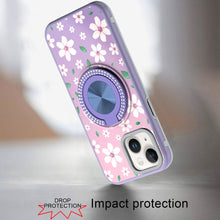 For iPhone 13/14 Case Printed Design Magnetic Bling Ring Stand + Tempered Glass
