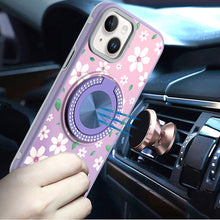 For iPhone 13/14 Case Printed Design Magnetic Bling Ring Stand + Tempered Glass