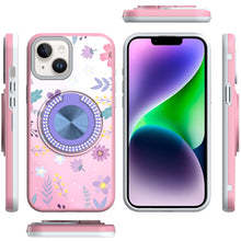 For iPhone 13/14 Case Printed Design Magnetic Bling Ring Stand + Tempered Glass
