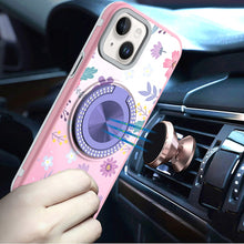 For iPhone 13/14 Case Printed Design Magnetic Bling Ring Stand + Tempered Glass