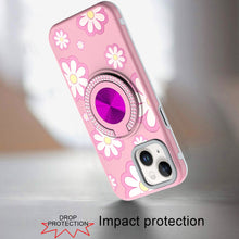 For iPhone 13/14 Case Printed Design Magnetic Bling Ring Stand + Tempered Glass