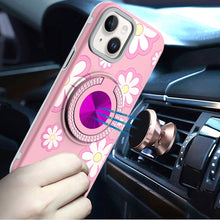 For iPhone 13/14 Case Printed Design Magnetic Bling Ring Stand + Tempered Glass
