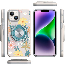For iPhone 13/14 Case Printed Design Magnetic Bling Ring Stand + Tempered Glass