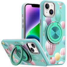 For iPhone 13/14 Case Printed Design Magnetic Bling Ring Stand + Tempered Glass