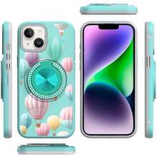 For iPhone 13/14 Case Printed Design Magnetic Bling Ring Stand + Tempered Glass