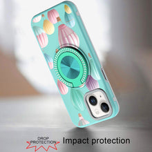 For iPhone 13/14 Case Printed Design Magnetic Bling Ring Stand + Tempered Glass