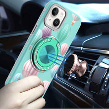 For iPhone 13/14 Case Printed Design Magnetic Bling Ring Stand + Tempered Glass