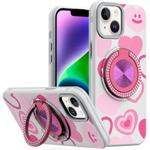 For iPhone 13/14 Case Printed Design with Bling 360 Stand Cover + Tempered Glass