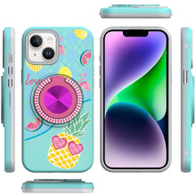 For iPhone 13/14 Case Printed Design Magnetic Bling Ring Stand + Tempered Glass
