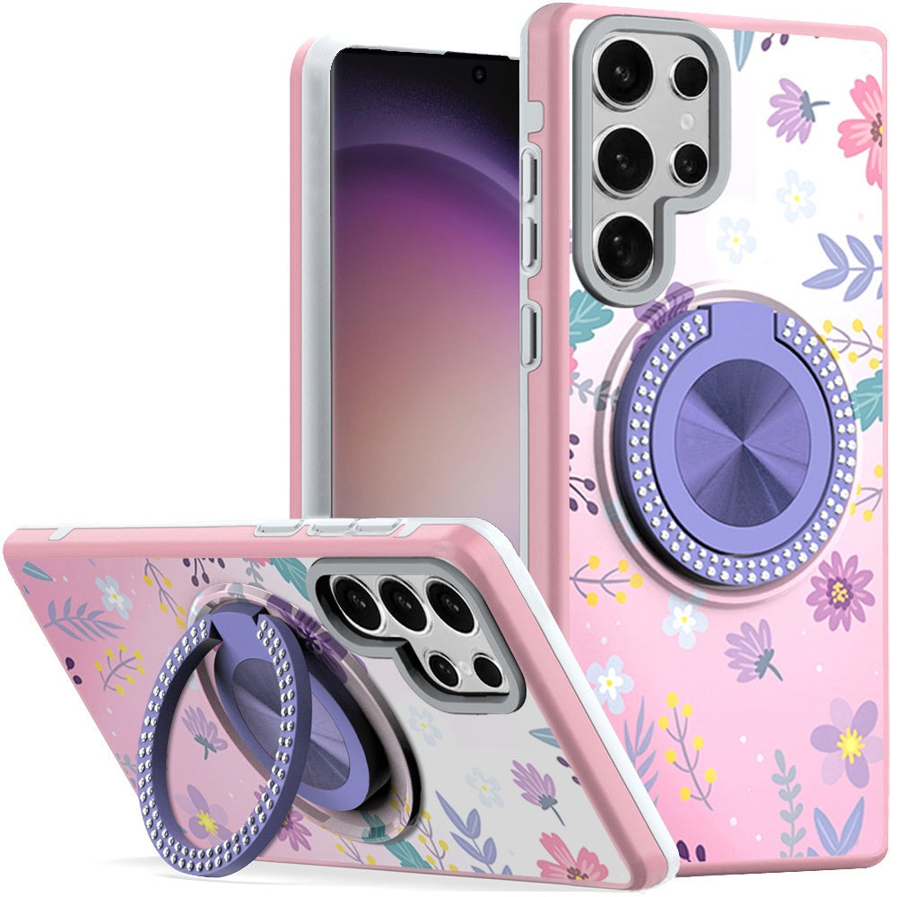 For Samsung S23 Ultra Case Printed No Fade Design on Magnetic Bling Circle Stand