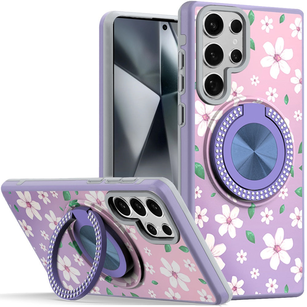 Samsung Galaxy S24 Ultra Case Printed Design Magnetic Bling Circle Stand Cover