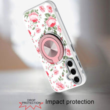 For Samsung S25 FE Case Printed Magnetic Bling Ring Stand Cover + Tempered Glass