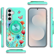 For Samsung S25 FE Case Printed Magnetic Bling Ring Stand Cover + Tempered Glass