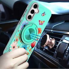 For Samsung S25 FE Case Printed Magnetic Bling Ring Stand Cover + Tempered Glass