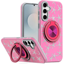 For Samsung S25 FE Case Printed Magnetic Bling Ring Stand Cover + Tempered Glass