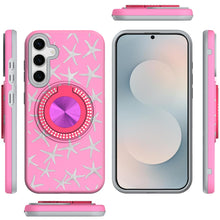 For Samsung S25 FE Case Printed Magnetic Bling Ring Stand Cover + Tempered Glass
