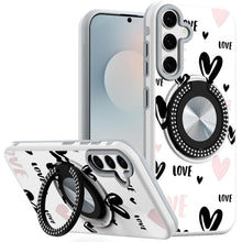 For Samsung S25 FE Case Printed Magnetic Bling Ring Stand Cover + Tempered Glass