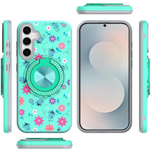 For Samsung S25 FE Case Printed Magnetic Bling Ring Stand Cover + Tempered Glass
