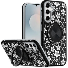 For Samsung S25 FE Case Printed Magnetic Bling Ring Stand Cover + Tempered Glass