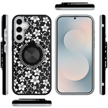For Samsung S25 FE Case Printed Magnetic Bling Ring Stand Cover + Tempered Glass