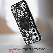 For Samsung S25 FE Case Printed Magnetic Bling Ring Stand Cover + Tempered Glass