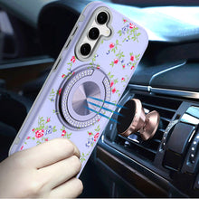 For Samsung S25 FE Case Printed Magnetic Bling Ring Stand Cover + Tempered Glass