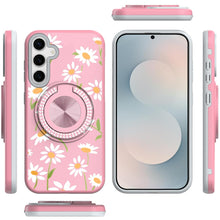 For Samsung S25 FE Case Printed Magnetic Bling Ring Stand Cover + Tempered Glass