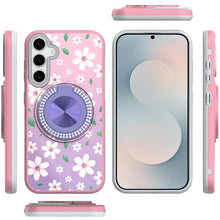 For Samsung S25 FE Case Printed Magnetic Bling Ring Stand Cover + Tempered Glass