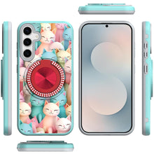 For Samsung S25 FE Case Printed Magnetic Bling Ring Stand Cover + Tempered Glass