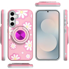 For Samsung S25 FE Case Printed Magnetic Bling Ring Stand Cover + Tempered Glass