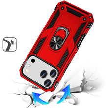 For iPhone 17 PRO Case Metal Ring Kickstand Rugged Phone Cover + Tempered Glass