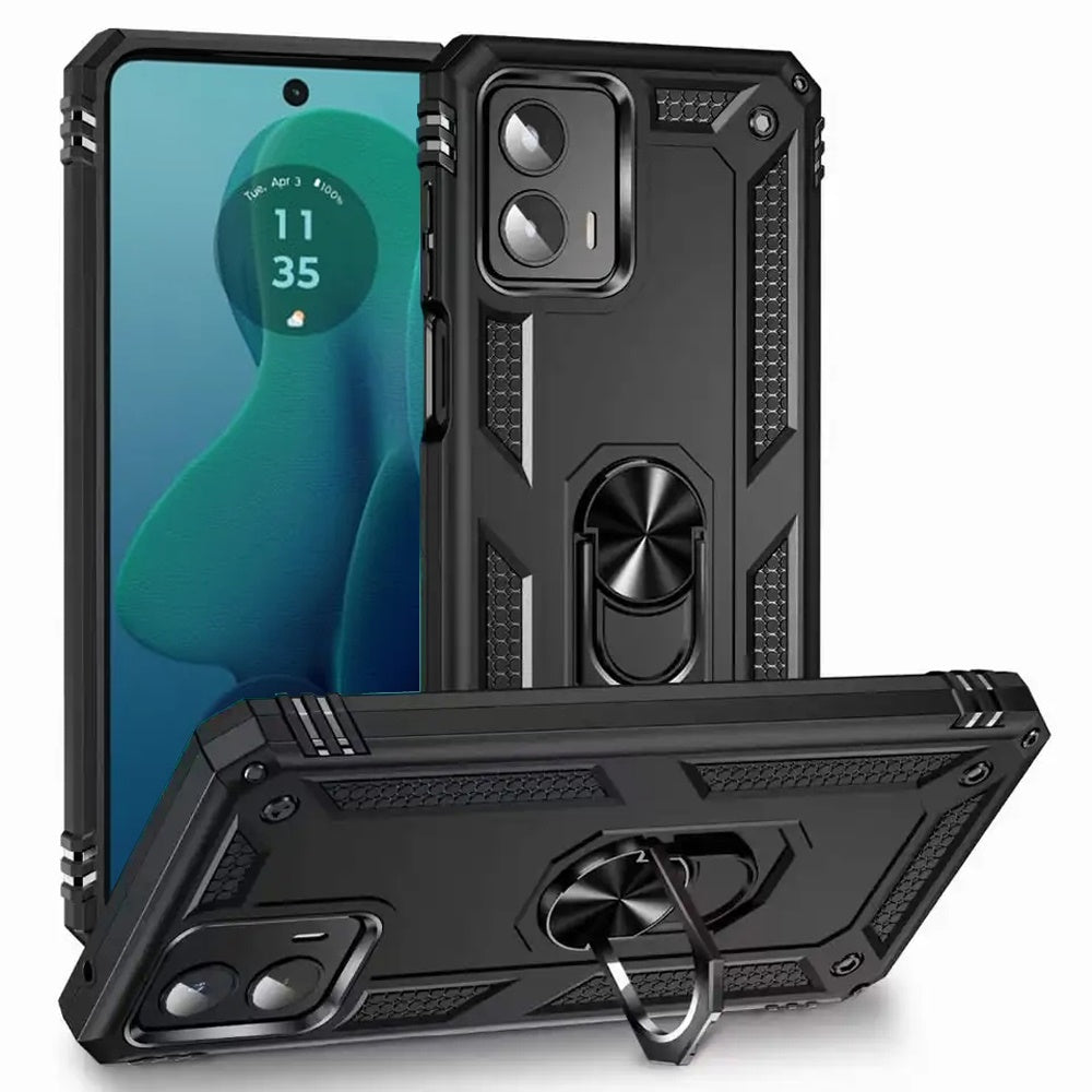 For Moto G 5G (2024) Case Ring Magnetic Kickstand Hybrid Cover + Tempered Glass