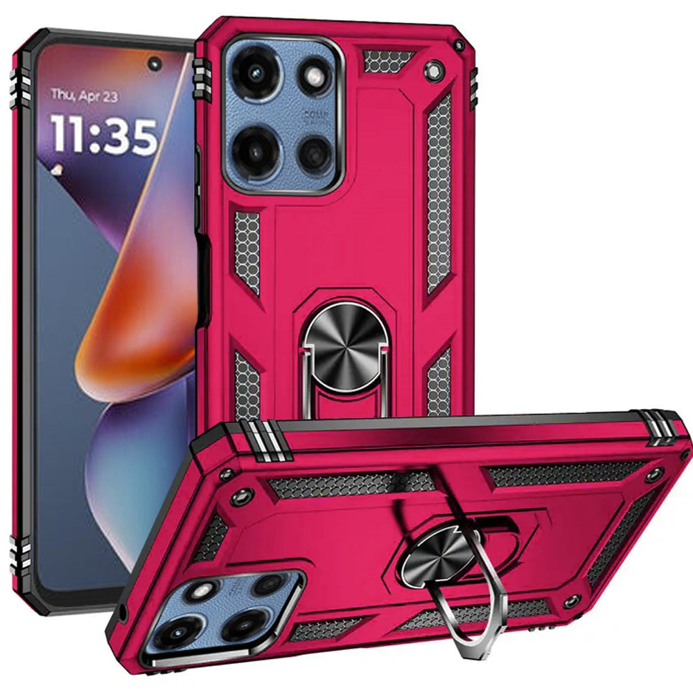 For Moto G 2025 Case Ring Magnetic Kickstand Protection Cover + Tempered Glass