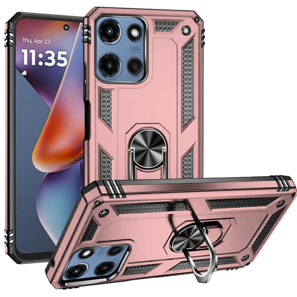 For Moto G 2025 Case Ring Magnetic Kickstand Protection Cover + Tempered Glass