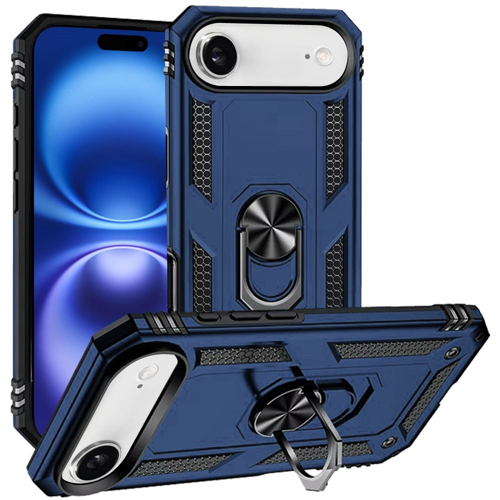 For iPhone Air Case Metal Ring Kickstand Rugged Phone Cover + Tempered Glass