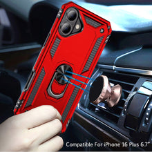 For iPhone 16 Plus 6.7in Case Ring Holder Magnetic Kickstand + Tempered Glass