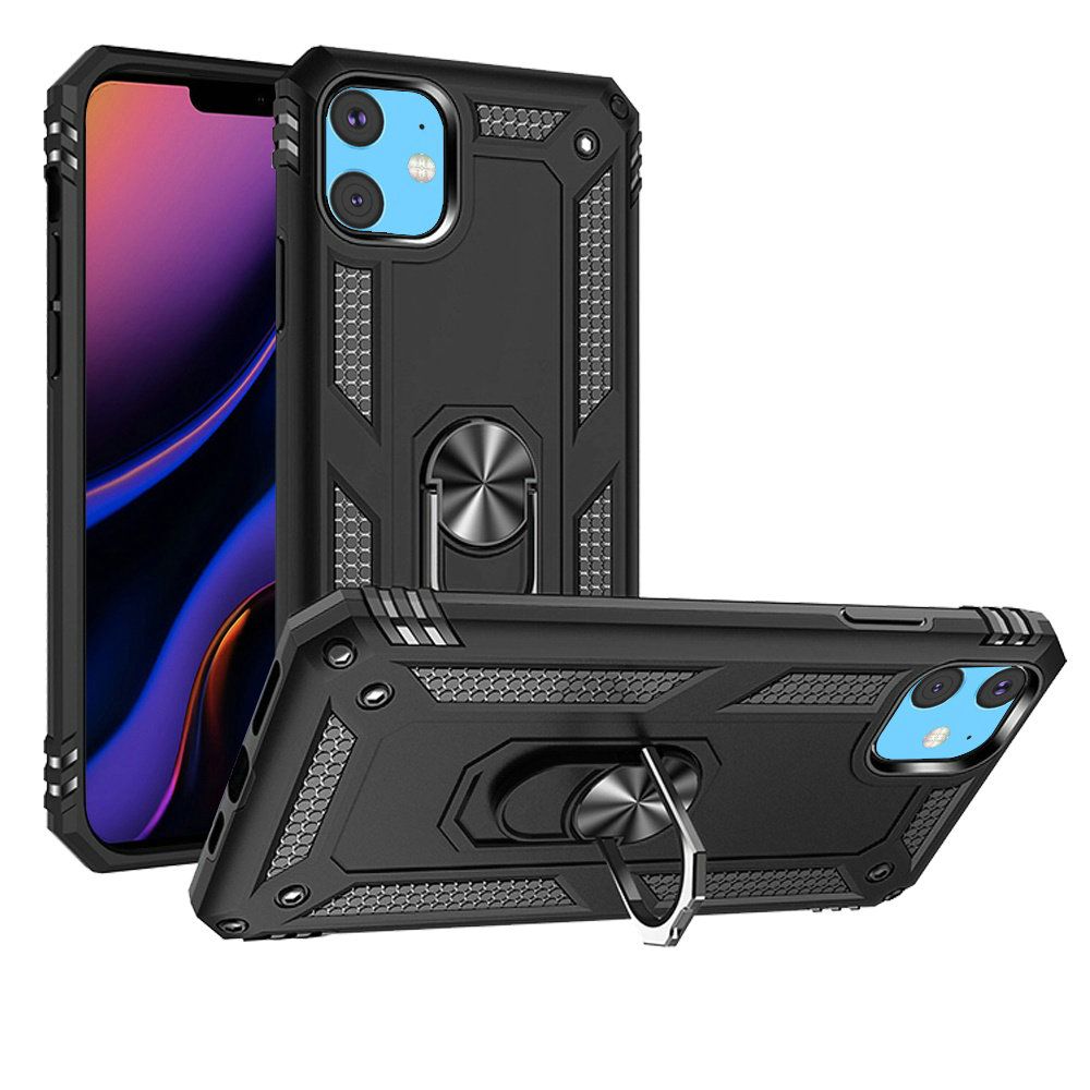 For iPhone 15 Case Ring Magnetic Kickstand Protective Cover + 2 Tempered Glass